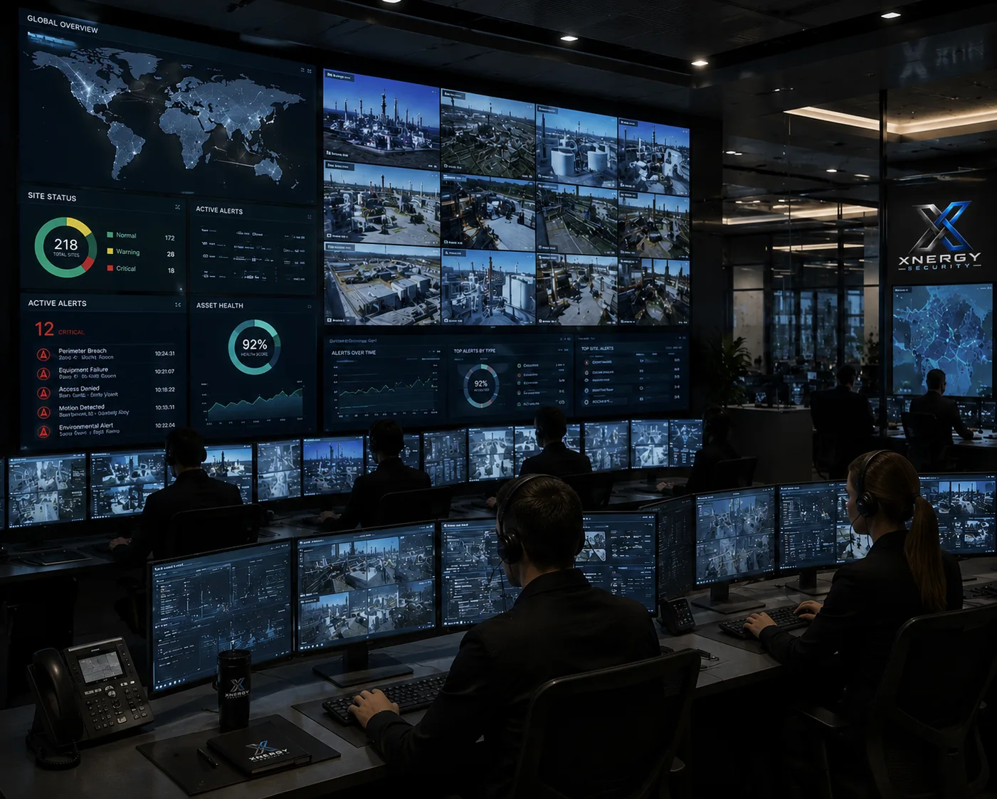 Security monitoring screens in a command center