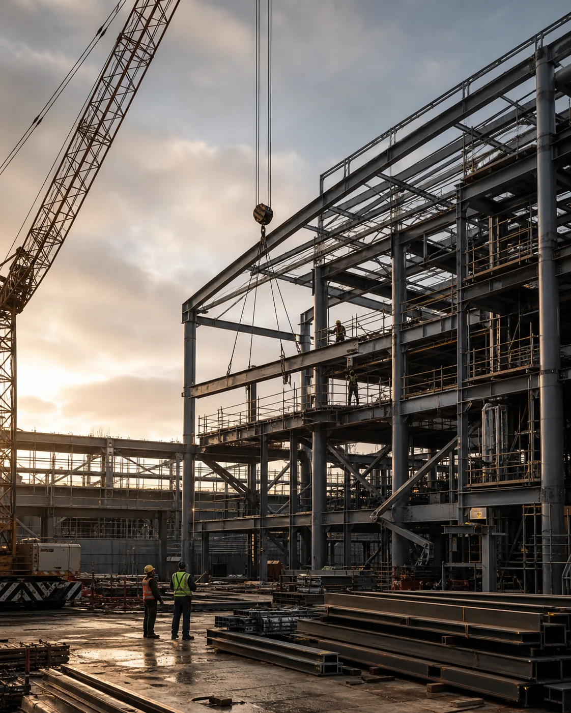 Crane and steel framing at the original Xnergy construction site